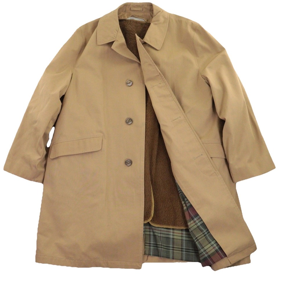 Vintage Sears Trench Coat Zip-Out Pile Liner Plaid Tan Cotton Blend Men 42S